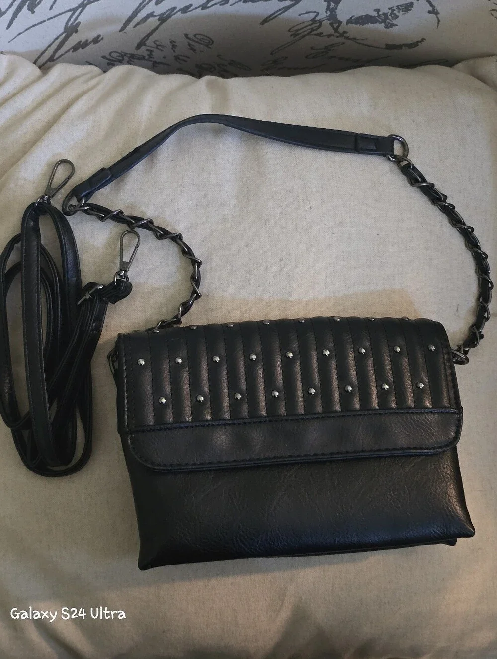 Sam & Hadley Gun Metal Stud Detail Crossbody Shoulder Bag EUC